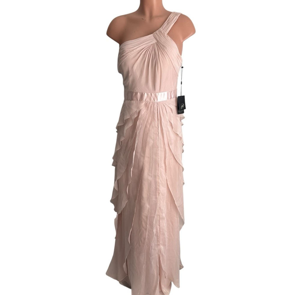 NWT Adrianna Papell Blush One Shoulder Chiffon Evening Gown Formal Dress Size 12 - Picture 4 of 10